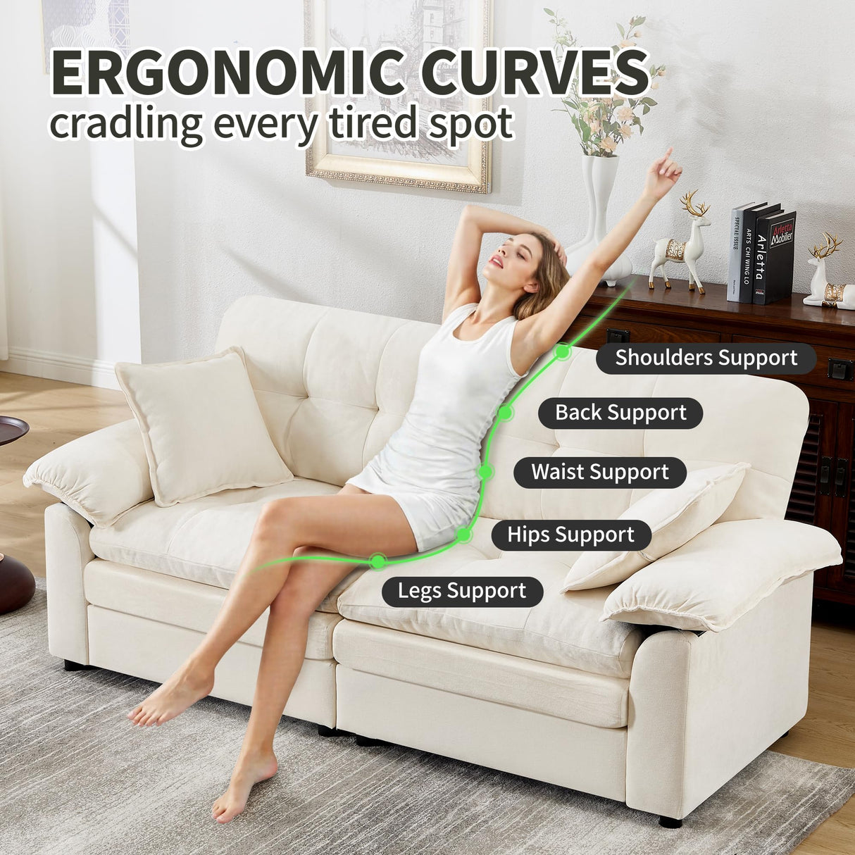 84" Loveseat Sofa, Modern Couches for Living Room,Double-Layer Cushion Cloud Couch with Deep Seat,Super Comfy Chenille Sofas,Sturdy Frame, Easy Assembly for Bedroom, Apartment, Office, Beige Opiesit