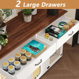 DAWNSPACES Enclosed Cat Litter Box Enclosure, Hidden Kitty Litter Furniture with 2 Large Drawers, 2 Glass Doors, LED Light and Cat Scratching Post DAWNSPACES