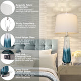 Table Lamps for Living Room with Touch Control, 3-Way Dimmable Bedside Lamps with 2 USB Ports, Modern Glass Nightstand Lamp with White Fabric Shade, 27.5" Large Lamps for Home Bedrooms Decorations QiMH