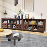 DUDUSHIMAN 8 Cube Storage Organizer Bookshelf with 2 Doors, 2-Tier Mid Century Modern Bookcase, 63" Long Horizontal Cubby Shelf, Wood Bookcase for Small Spaces Living Room DUDUSHIMAN