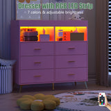 Babevy Changing Table Dresser with Drawers, Baby Dresser with Changing Table Top, Power Outlet, LED Light & Metal Feet, Diaper Changing Station Nursery Organizer for Infants Newborn, Pink Babevy