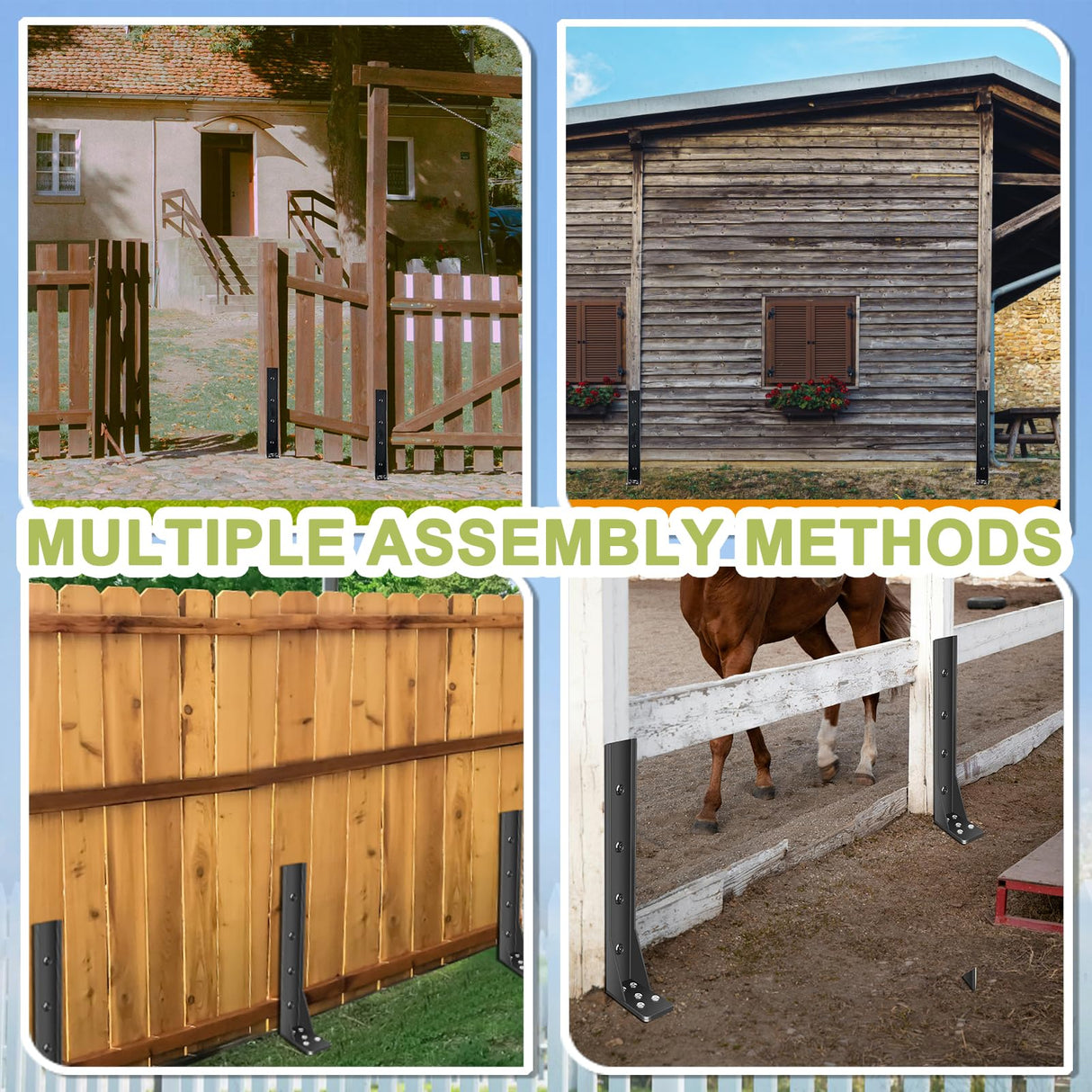 Fence Post Repair Kit, Heavy Duty Fence Post Repair Stakes, Fences Post Anchor Ground Stakes, Fencing Repair Kits for Wood Posts, Repair Tilted and Broken Wood Support (4 Pcs) ULIOK