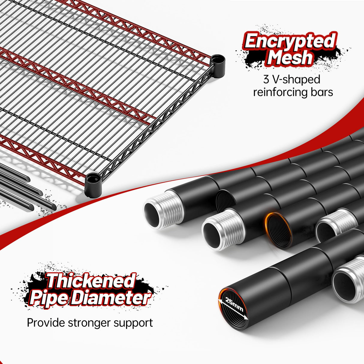 REIBII 55.5" W Storage Shelves 3200LBS Metal Shelving 5 Tier Wire Shelving Unit Garage Shelving Heavy Duty Metal Shelves for Storage Rack Commercial Adjustable Pantry Shelf, 55.5" W X 18''D X 71" H REIBII