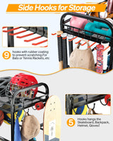 EXTCCT Ball Storage Sports Equipment Organizer - Garage Storage Cart Rolling Ball Storage Rack with Hooks Wheels Outdoor Indoor Gym Gear Toy Holder Bin for Basketball, Baseball, Soccer EXTCCT