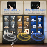 BROTTAR Display Cabinet with Glass Doors, Curio Cabinet with 3 Shelves, Bookcase with LED Lights, Storage Cabinet with Magnetic Lock & Buffer Hinge BROTTAR