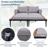 Polibi Patio Metal Daybed with Wood Topped Side Spaces for Drinks,Modern Outdoor Daybed 2 in 1 Padded Chaise Lounges for Poolside, Balcony, Deck,Gray Polibi