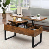SMOOL Lift Top Coffee Table, 3 in 1 Multi-Function with Hidden Compartment for Living Room, Modern Lift Coffee Table Converts to Dining Table for Reception, Rustic Brown SMOOL