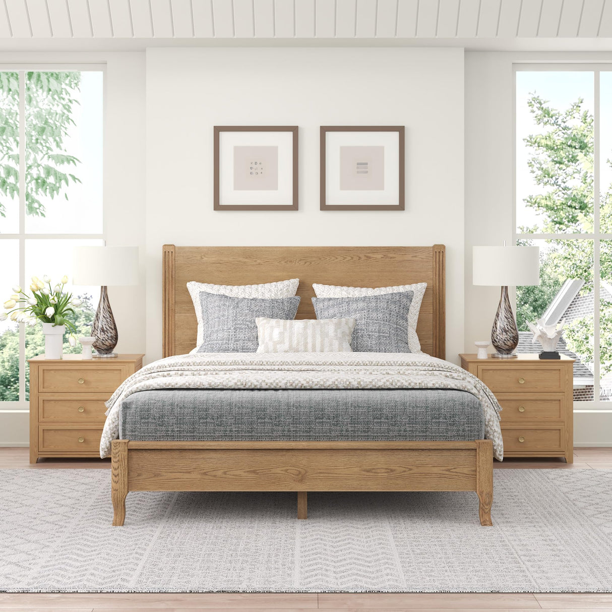 Cozyman Queen Size Solid Oak Wood Bed Frame with Headboard - No Box Spring Required, 800Lb Capacity, Easy Assembly in Dark Oak Cozyman