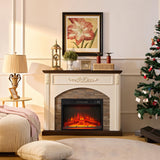 44Inch Electric Fireplace with Mantel, Fireplace Mantel with Stacked Stone Surround, Freestanding Fireplace Heater with LED Flame,White Corner Firebox with 23" Fireplace Insert for Bedroom,Living Room BOSHIRO