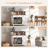 AMERLIFE 47" Farmhouse Coffee Bar Cabinet with 15" Refrigerator & Wine Rack & Glass Holder, Wine Cabinet with Storage Drawers & Open Shelves, Sideboard Buffet Cabinet for Dinging Room, Living Room AMERLIFE