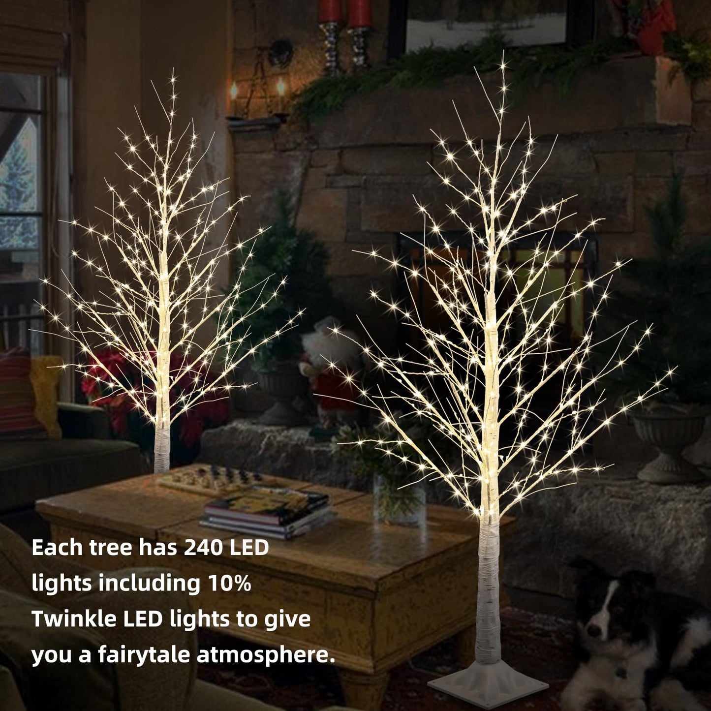 IJG 2pack 4FT 240 LED Christmas Birch Tree Warm White Lights with Twinkle Lights, LED Lighted Birch Tree for Indoor Outdoor Christmas Tree Decorations