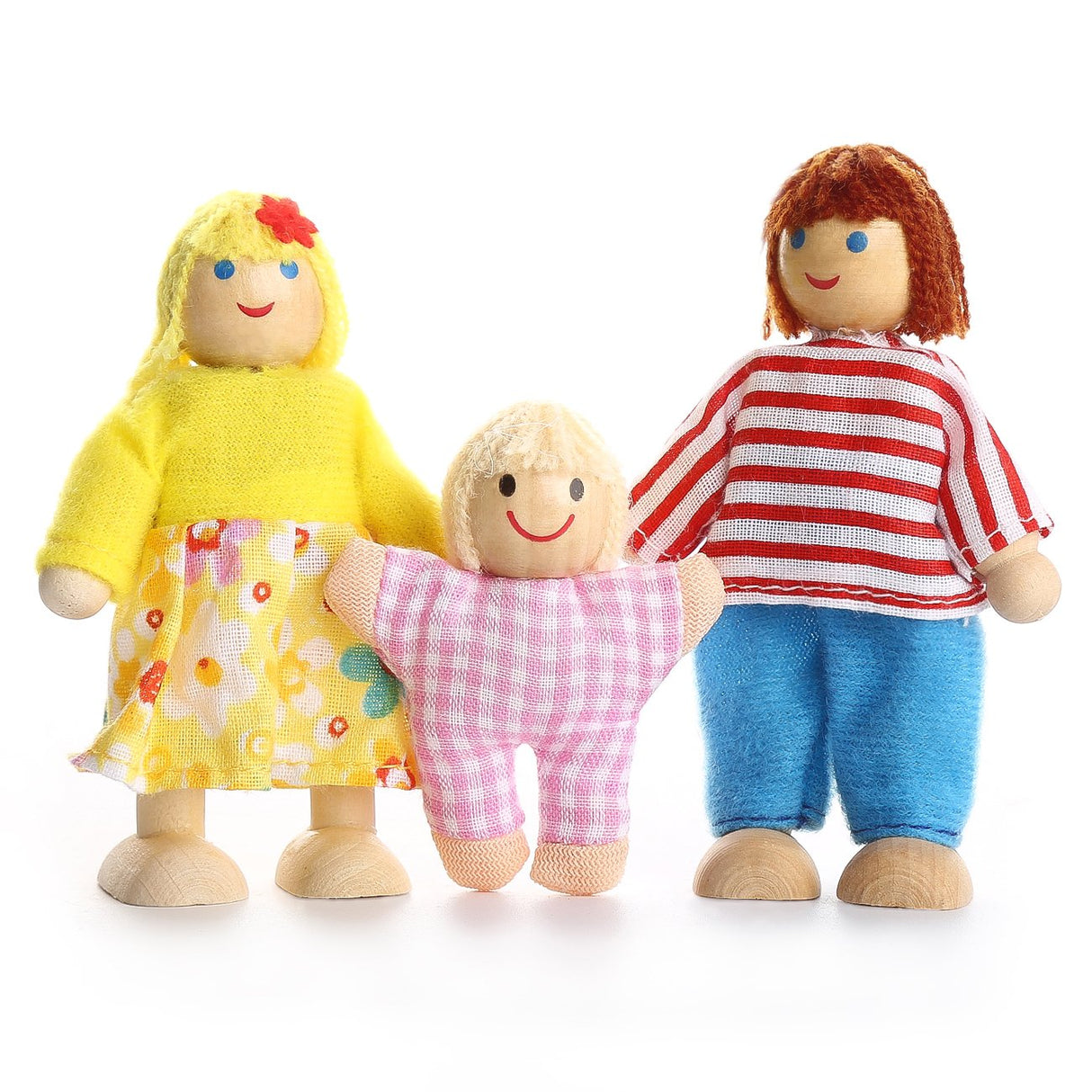PUCKWAY Lovely Happy Family Dolls Playset Wooden Figures Set of 7 People with Dog for Kids Children Toddlers Dollhouse Pretend Gift PUCKWAY