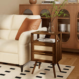 JOONEE Rattan Nightstand with Charging Station,Farmhouse Bedside Table with 2 Storage Drawer and Open Wood Shelf, for Bedroom and Small Spaces,Night Stand with Solid Wood Legs (Walnut Brown-Outlet) JOONEE