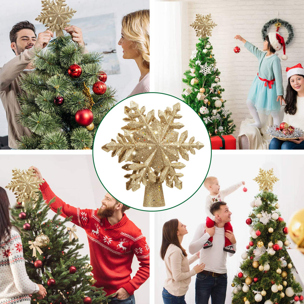 DG-Direct Christmas Tree Topper Lighted with Golden Snowflake Projector, Led Rotating Magic Snowflake, 3D Hollow Glitter Lighted Gold Snow Tree Topper for Christmas Tree Decorations DG-Direct