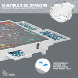 Jumbl Premium 1000-Piece Tilting Puzzle Board Rack w/Felt Surface 6 Removable Sorting Drawers Interlocking Cover | 23” x 31” Wooden Jigsaw Puzzle Table w/Legs | Reinforced Hardwood Construction Jumbl