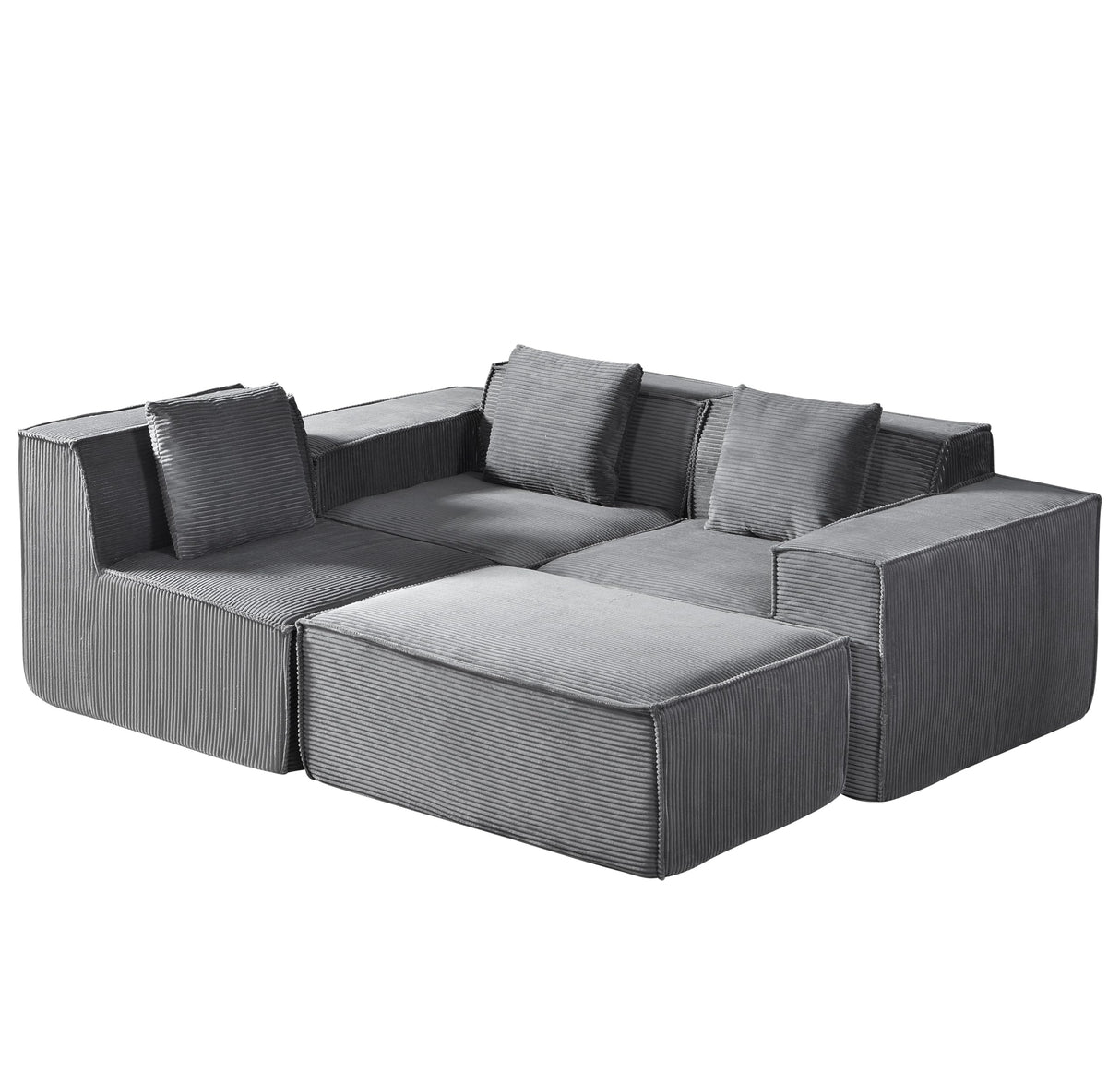 Container Furniture Direct Rowan Convertible Corduroy Sectional Couch with Ottoman & Pillows, Modular L Shaped Sleeper Sofa, Boneless Cloud Couch for Living Room Furniture, Dark Grey Container Furniture Direct