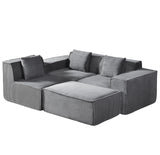 Container Furniture Direct Rowan Convertible Corduroy Sectional Couch with Ottoman & Pillows, Modular L Shaped Sleeper Sofa, Boneless Cloud Couch for Living Room Furniture, Dark Grey Container Furniture Direct