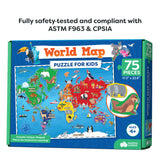 World Map Puzzle for Kids - 75 Piece - World Puzzles with Continents - Childrens Jigsaw Geography Puzzles for Kids Ages 4-8, 5, 6, 7, 8-10 Year Olds - Globe Atlas Puzzle Maps Momo & Nashi