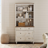 WAMPAT 3 Tier Bookshelf with 3 Drawers, 72" Tall Bookcase Large Farmhouse Display Book Case Shelf with 3-Tier Open Book Shelfs，Library Wood Bookshelves for Living Room,Kitchen, Rustic White WAMPAT
