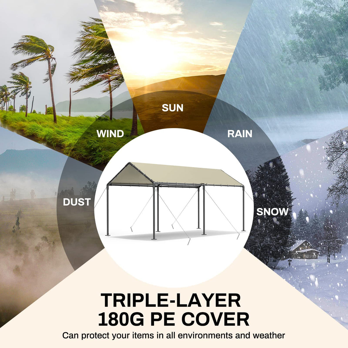 Outdoor Carport 10x20ft Heavy Duty Car Tent, Portable Garage Canopy Storage Shed, Car Shelter, All-Season Tarp Tent for Car, Party (Bg) Grezone