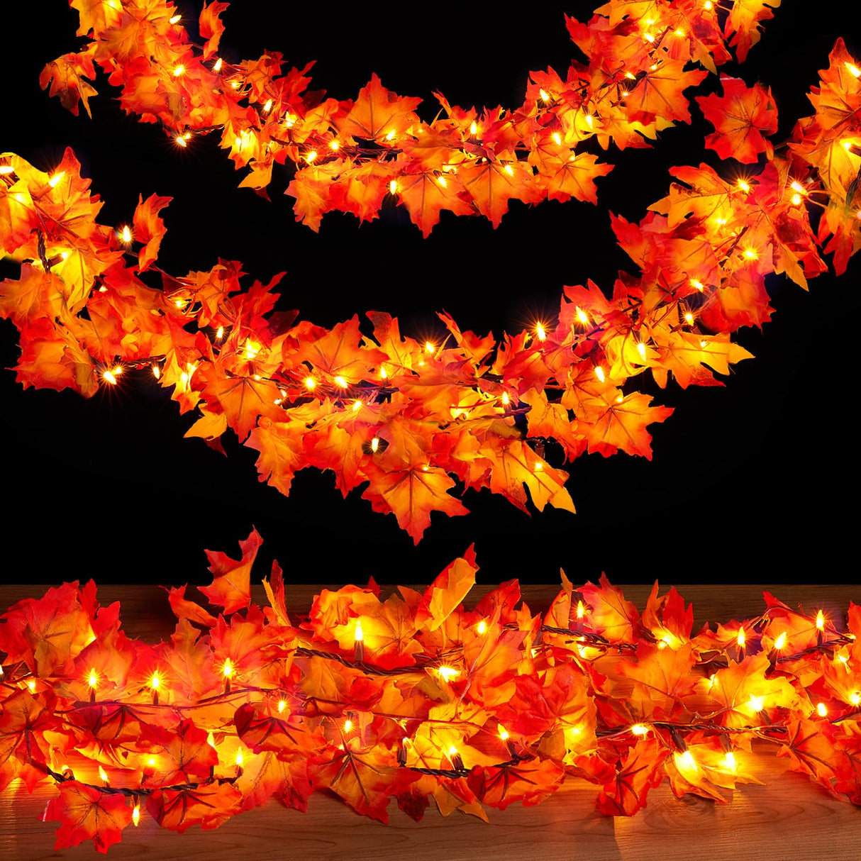 Fall Decorations for Home 9FT Plug in Thanksgiving Lights Lighted Fall Garland 50 Bulbs Maple Leaves Lights, Connectable Fall Light for Indoor Outdoor Halloween, Thanksgiving, Holidays Decorations Dirnun