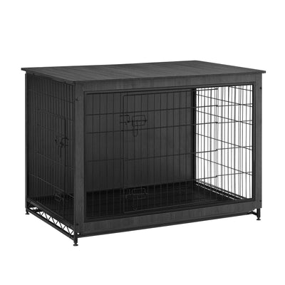 Feandrea Dog Crate Furniture, 44.1" Side End Table, Modern Kennel for Dogs Indoor up to 80 lb, Heavy-Duty Dog Cage with Multi-Purpose Removable Tray, Double-Door Dog House, Ink Black UPFC004B01