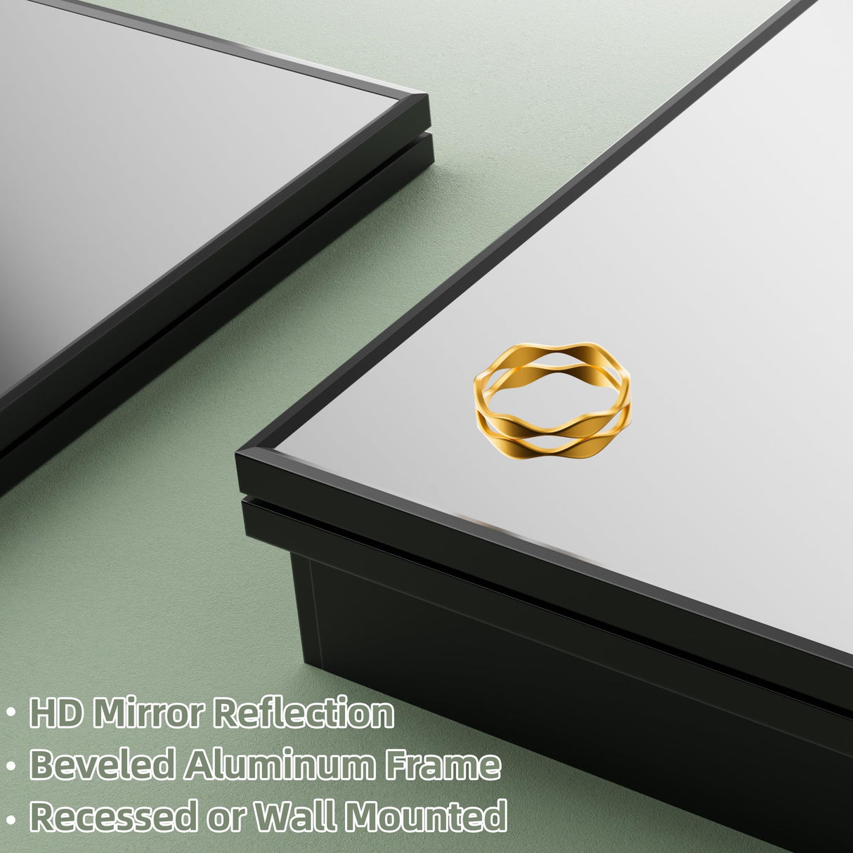 Buruis 14"x 24" Framed Medicine Cabinet with Mirror, Recessed or Wall Mounted Bathroom Cabinet, Adjustable Tempered Glass Shelves, Left/Right Open Reversible, No Assembly Required, Black Buruis