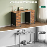 Huuger 47 Inch Computer Desk with 8 Drawers, Office Desk Work Desk for Home Office, Study, Gaming Desk with Fabric Drawers, Large Storage, Rustic Brown Huuger