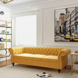 PHOYAL Modern 3 Seater Couch, Large Sofa Furniture, Roll Arm Classic Tufted Chesterfield Settee Velvet Sofa with Channel Tufted Seat Back for Living Room, Yellow PHOYAL