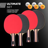 STIGA Performance 4 Player Ping Pong Paddle Set of 4 – Table Tennis Rackets, 6 – 3 Star Orange and White Balls Stiga