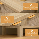 SICOTAS Credenza Sideboard Buffet Cabinet - Boho Rattan Kitchen Storage Cabinet with 4 Rattan Decorated Doors - Accent Liquor Cabinet Buffet Console Table for Dining Room Hallway - 2 Pieces(Light Oak) SICOTAS