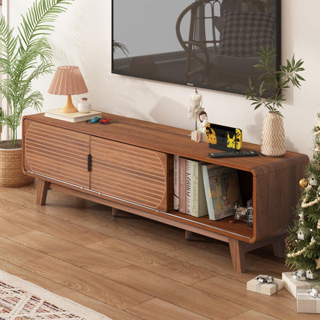 Janmer Home Mid Century Modern TV Stand for 55/60/65 Inch TV, 62" TV Console Table with Fluted Sliding Doors, Entertainment Center and Media Console with Storage for Living Room (Walnut, 62.2inch) Janmer Home