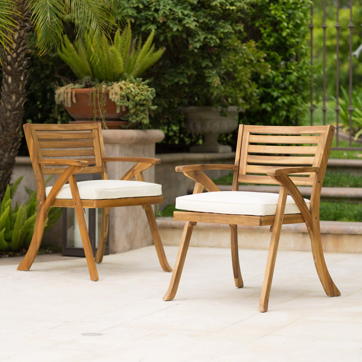 Christopher Knight Home Hermosa Outdoor Acacia Wood Arm Chairs, 2-Pcs Set, Teak Finish / Cream Christopher Knight Home