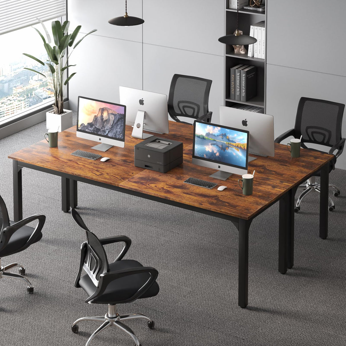 Vagaconl Computer Desk, Long Office Desk 2 Person Home Office Work Desks 78.74" L x 27.55" W x 29.52" H, Large Writing Table Study Desk, Rustic Brown (Only Table) Vagaconl