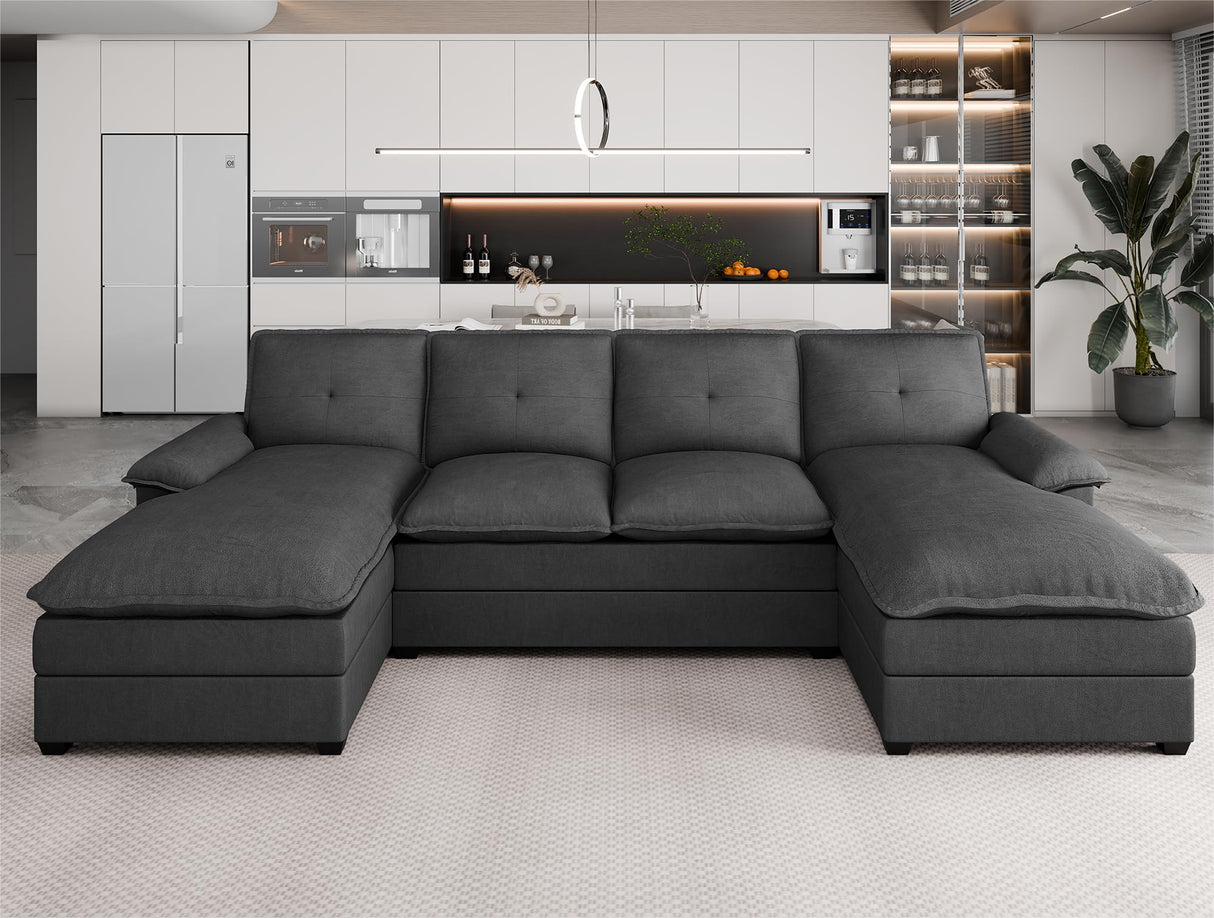 JAMFLY Sectional Couches for Living Room, U-Shaped Couch 4 Seat Sofas with Double Chaises, Modern Modular Sectional Sofa Set for Apartment Furniture for Apartment, Black JAMFLY