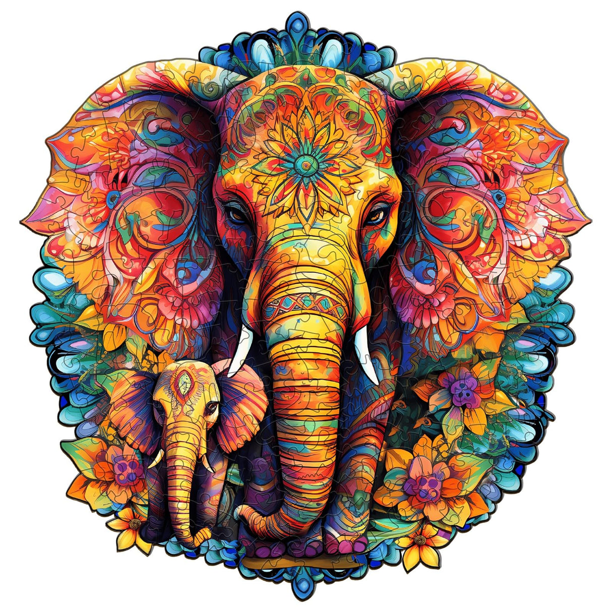 Woodemon Wooden Puzzles for Adults, Mandala Elephant (M-200pcs) Wooden Jigsaw Puzzles Kids, 9.6 * 9.3in Unique Shaped Animal Wood Puzzles Adults, Xmas Christmas Puzzles Birthday Gifts Family Games Woodemon