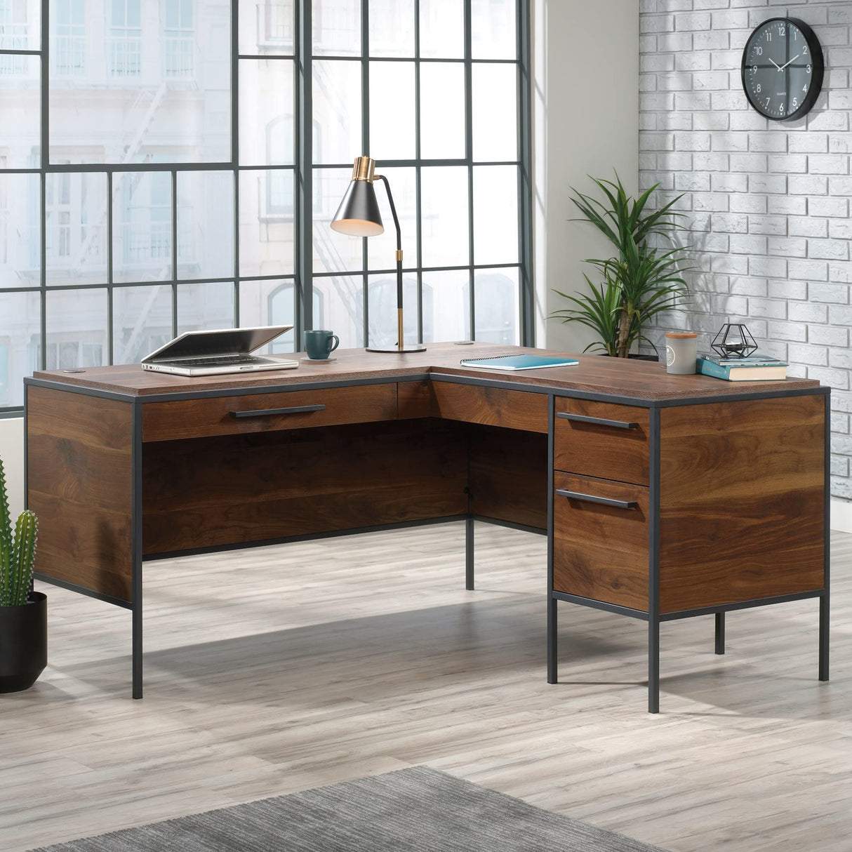Sauder® Nova Loft 59" W L-Shape Corner Desk, Grand Walnut Sauder