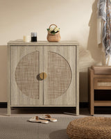 SICOTAS Accent Wood Storage Cabinet with Rattan Doors, Sideboard Buffet Cabinet with Adjustable Shelves, Multifunctional Console Table Rattan Credenza for Dining Room, Living Room, Entryway SICOTAS