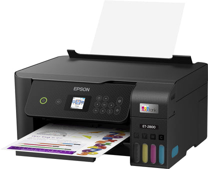 Epson EcoTank ET-2800 Wireless Color All-in-One Inkjet Printer, Print & Copy & Scan, 1200x2400 dpi, 1.44" Color LCD Display, Cartridge-Free, Photo Printing, Bundle with Printer Cable