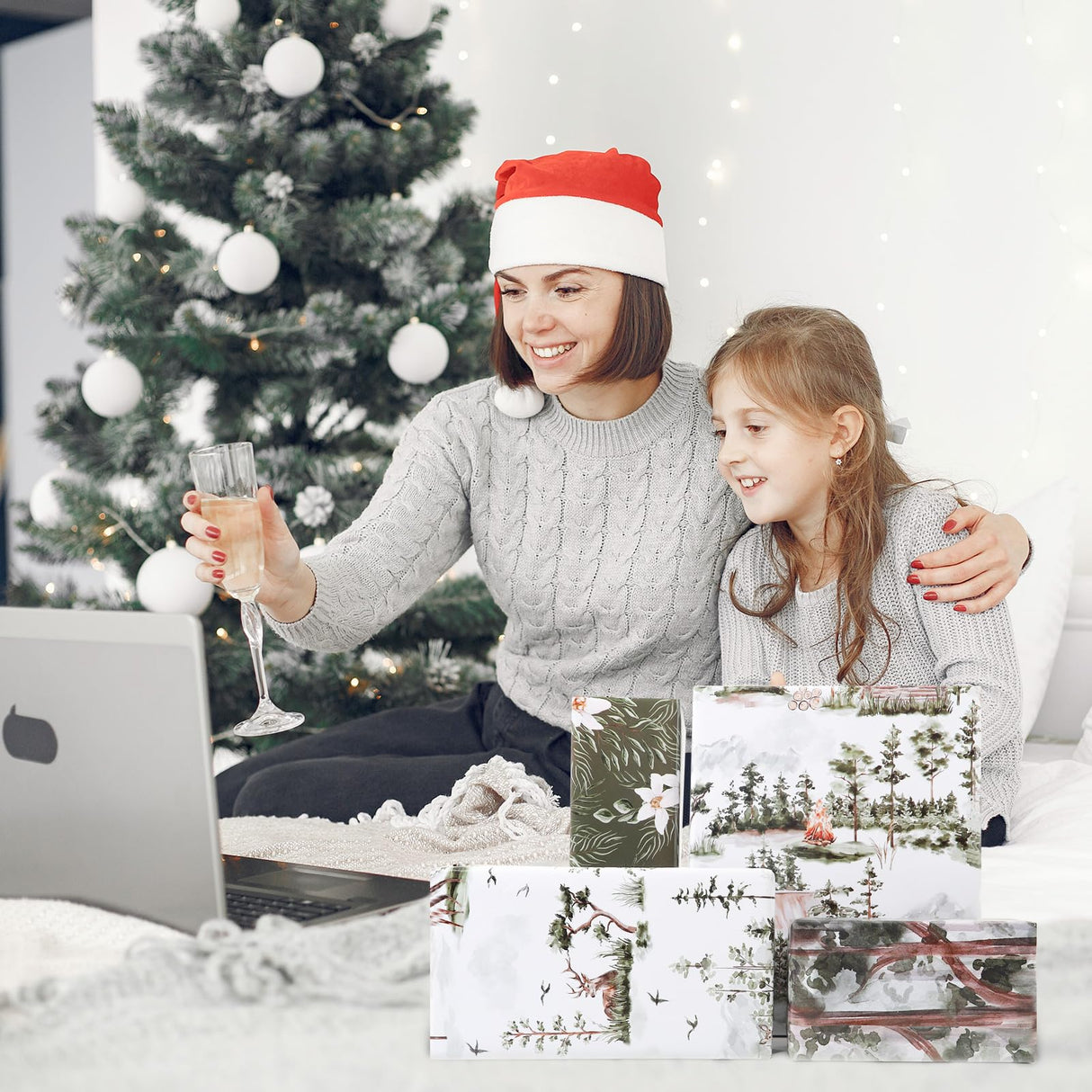 Vnaaem Forest Wrapping Paper 4 Watercolor Holiday Style Gift Wrap Paper Bulk Christmas Tree for Christmas Winter Wedding Baby Shower - 20 X 28 Inches 8 Folded Sheet Vnaaem