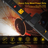 SURAIELEC 10 Outlet Long Power Strip Surge Protector, Industrial Heavy Duty Metal Shop Power Strip with Flat Plug, 1000 Joules, 15 AMP Breaker, 6FT Cord, Wall Mountable, for Work Bench, Shop, Garage SURAIELEC