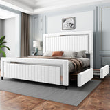 Jocisland Upholstered Platform King Size LED Bed Frame with 4 Storage Drawers, Adjustable Headboard, White Jocisland