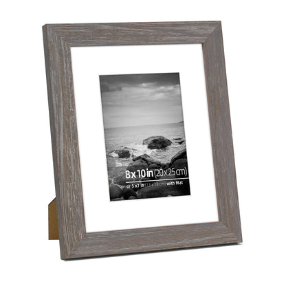 DUCIHBA 8 x 10 inch Rurstic Farmhouse Picture Frames, Tabletop Display or Wall Mount Vertically or Horizontally, Distressed Barn Wood, Real Glass Photo Frame with Mat 5 x 7 inch, Grey