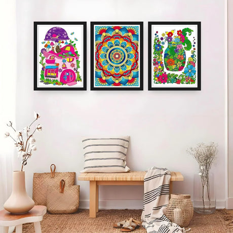Aannanl Adult Coloring Book Set of 3 Coloring Books for Adults Relaxation Include Mandalas,Flowers and Fairytale House Theme,Color Books for Women Men to Relieve Anxiety and Stress Relief Aannanl