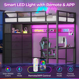 ADORNEVE Twin Size Loft Bed with Desk and 8 Storage Drawers, Metal Loft Bed Twin with LED Lights & Charging Sation, Storage Shelves, 13.1" H Safety Guard & Ladder, No Box Spring Needed, Grey ADORNEVE