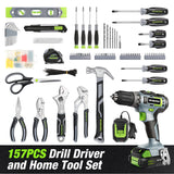 WORKPRO Home Tool Set with Power Drill, 157PCS Power Drill Sets with 20V Cordless Lithium-ion Drill Driver, Home Tool Kit for All Purpose, Cordless Drill Set Combo Kit With Tool Bag WORKPRO