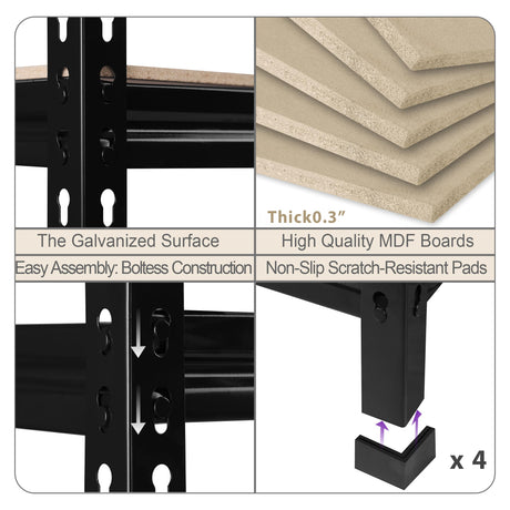 Prilinex Heavy Duty Storage Shelves - 5-Tier Adjustable Metal Garage Shelving Unit, Standing Utility Shelf Racks for Pantry Warehouse Kitchen, Black, 28" W x 12" Dx 59" H, 3 Packs Prilinex