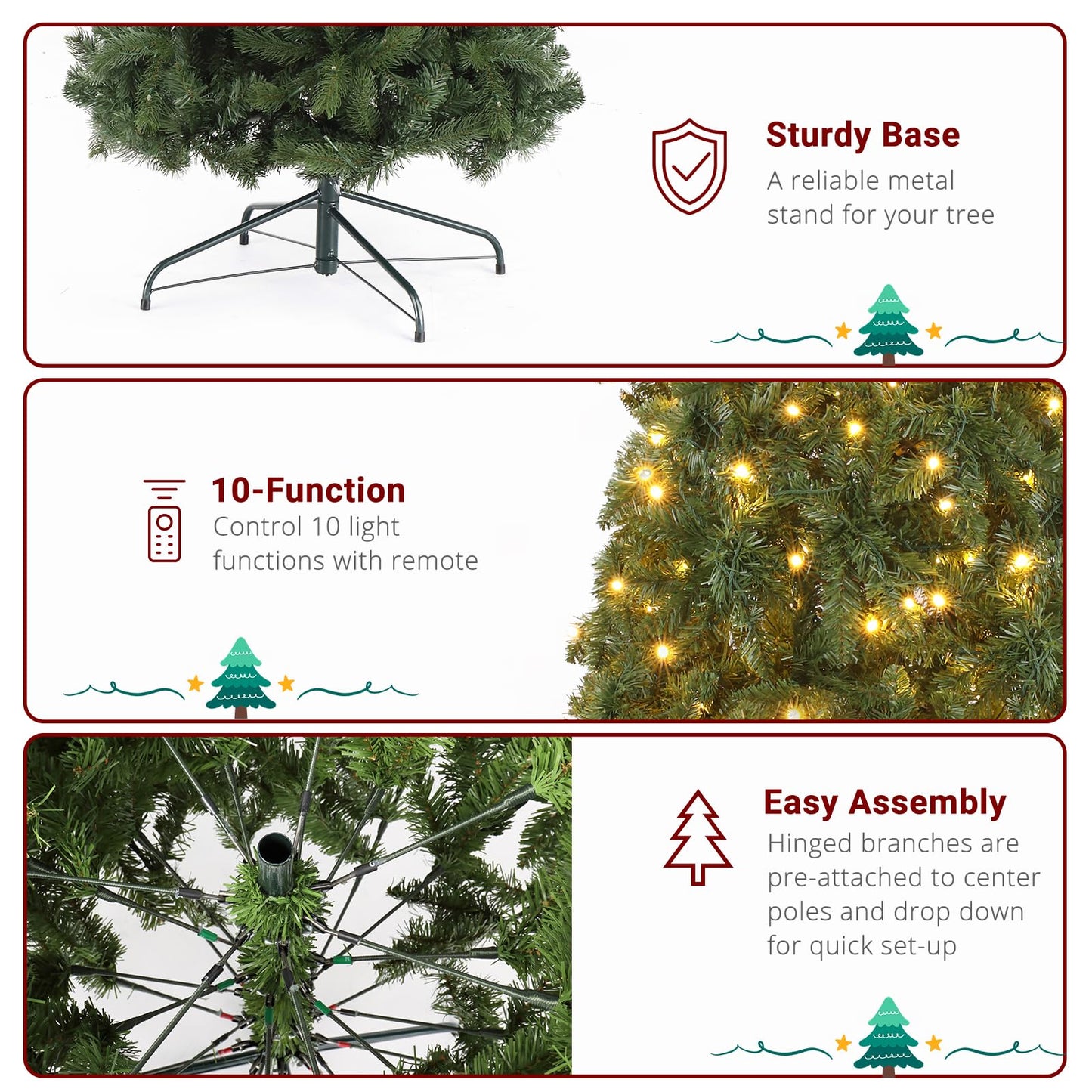 10FT Pre-Lit 1200 LED Lights 10 Modes Color Changing Christmas Pine Tree, 5090 Branches Artificial Festive Party Holiday Fake Multicolored Xmas Tree for Home, Office, Includes Stand