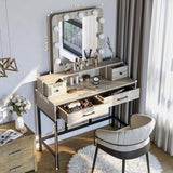 RoyalCraft Vanity, Makeup Vanity Desk with 3 Color Dimmable Lighted Hollywood Mirror, Grey Vanity with 4 Drawers, Large Dressing Table for Women RoyalCraft