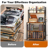 EasyCom Record Player Stand with Vinyl Storage, Turntable Stand Holds Up to 300 Albums, Large Record Player Table with Charge Station, Vinyl Record Stand for Living Room Bedroom EasyCom